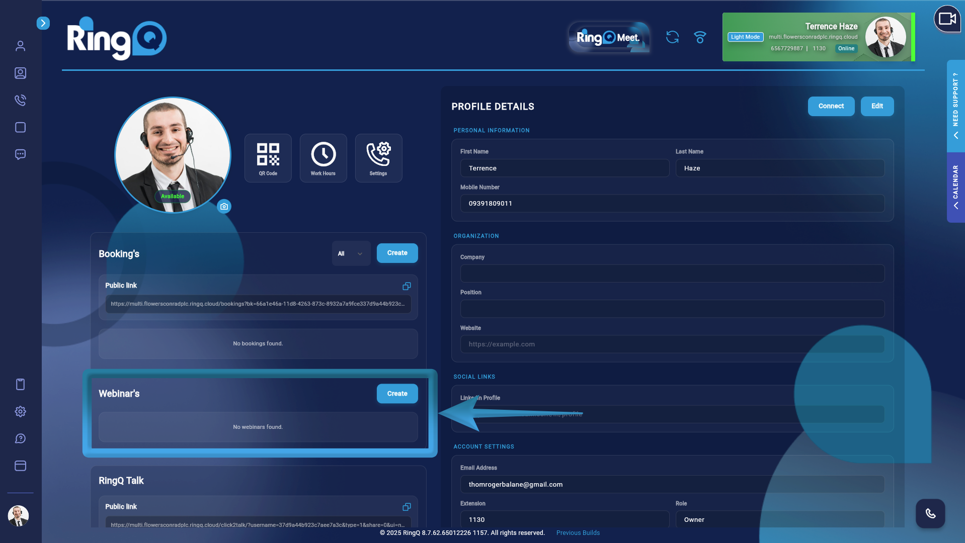 Create a webinar in RingQ